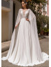 Ivory Lace Chiffon Wedding Dress With Detachable Cape Ivory Lace Chiffon Wedding Dress With Detachable Cape